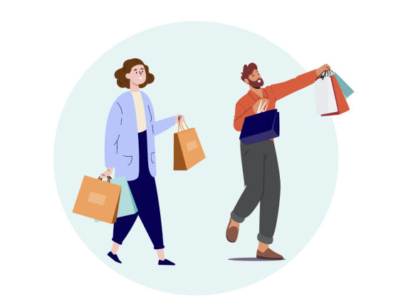 Illustration of two persons carrying shopping bags
